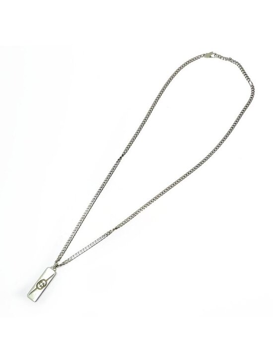 ★SOLD★ Gucci Silver Diagonal Interlocking Necklace 925 Engraved - Picture 2 of 6